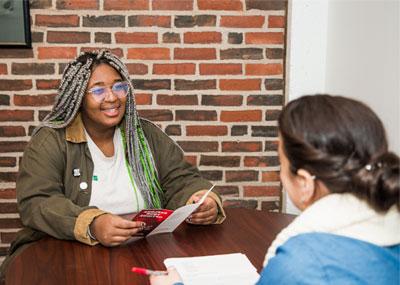 student in counseling session